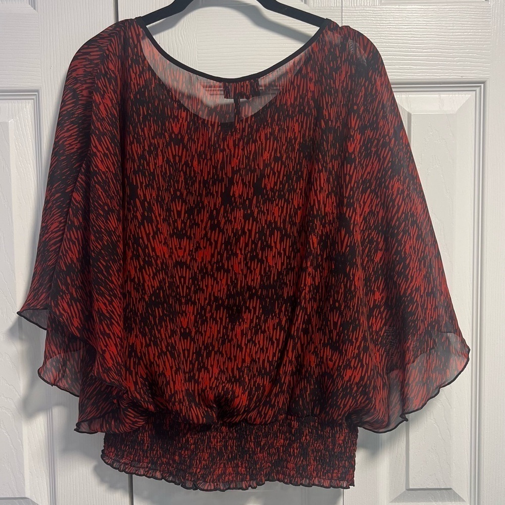 By & By Animal Print Sheer Batwing Sleeved Top
